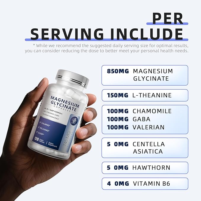 iMATCHME (2 Pack) Magnesium Glycinate 850mg Capsules with L-Theanine Chamomile &amp GABA for Sleep Calmness Muscle Bone Health &amp Immune Support Magnesium for Women and Men Vegan High-Absor
