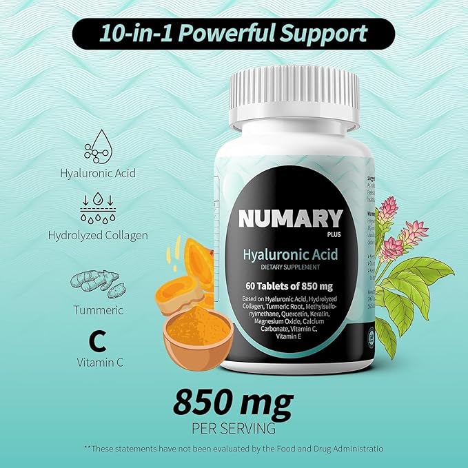 Hyaluronic Acid with Hydrolyzed Collagen MSM Turmeric Vitamin C 180 Tablets 6 Month Supply