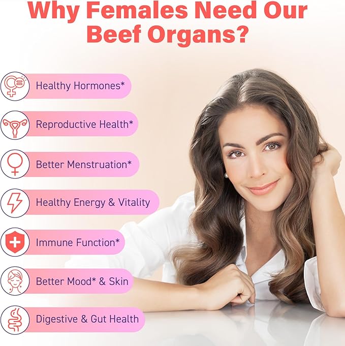 (180 Gummies) Beef Organ Supplement for Women - 5300mg Beef Liver Kidney Uterus &amp 10 More for Hormone Balance Menstruation Energy Immunity Gut &amp Skin Health - 100% Grass Fed &amp Pastu