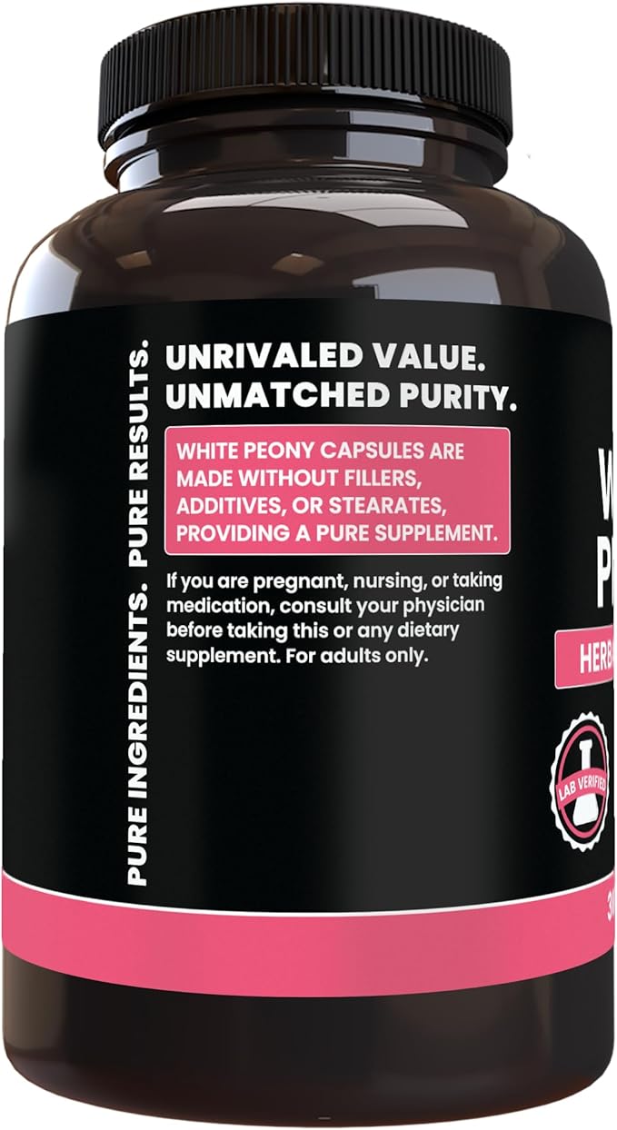 PURE ORIGINAL INGREDIENTS White Peony (365 Capsules) No Magnesium Or Rice Fillers Always Pure Lab Verified