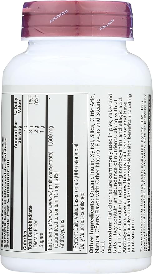 SOLARAY Guaranteed Potency Tart Cherry Fruit Extract Chewable Cherry (Btl-Plastic) 500mg | 90ct