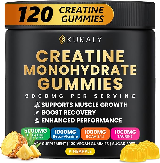 Creatine Monohydrate Gummies for Men &amp Women 9000MG Creatine Gummies Sugar Free with L-Taurine BCAA 2:1 B12 B6 for Boost Strength Focus &amp Endurance Vegan Non-GMO Pineapple 120pcs