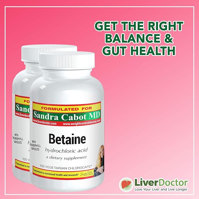 Pure Betaine HCL Supplement Capsules - Betaine HCL 100 Chlorocaps