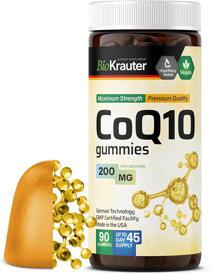 BIO KRAUTER® CoQ10 200mg for Energy Production - Coenzyme Q10 for Antioxidant &amp Daily Wellness - Vegan 90 CoQ10 Gummies 45-Day Supply - Non-GMO Banana Flavor