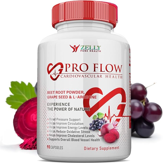 Pro Flow Circulation Support Supplement – 90 Beet Root Capsules with Grape Seed Extract L-Arginine Vitamins B12 beet root extract capsules Blood Circulation Supplement - 90 Capsules