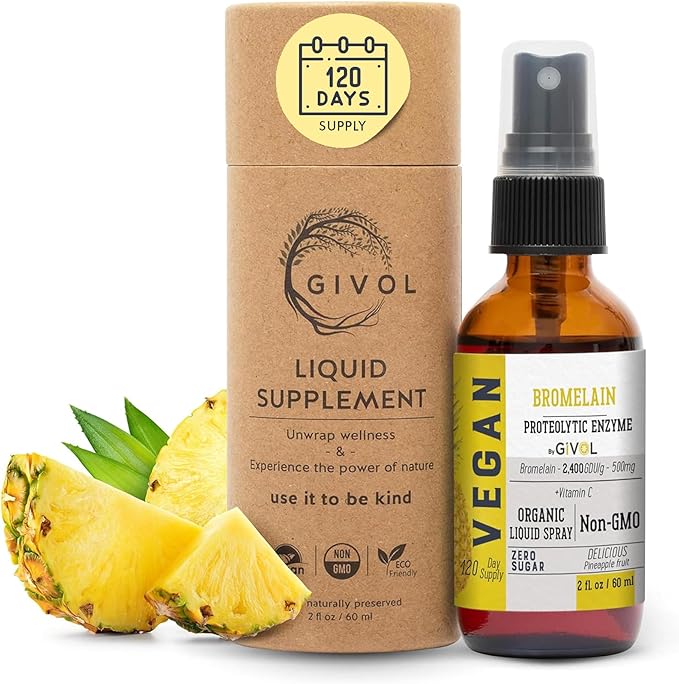 Organic Raw Bromelain Mist-Liquid Pineapple Extract - Enhanced Potency 500mg for Kids &amp Adults - Non-GMO - 60ml 120 Day Supply