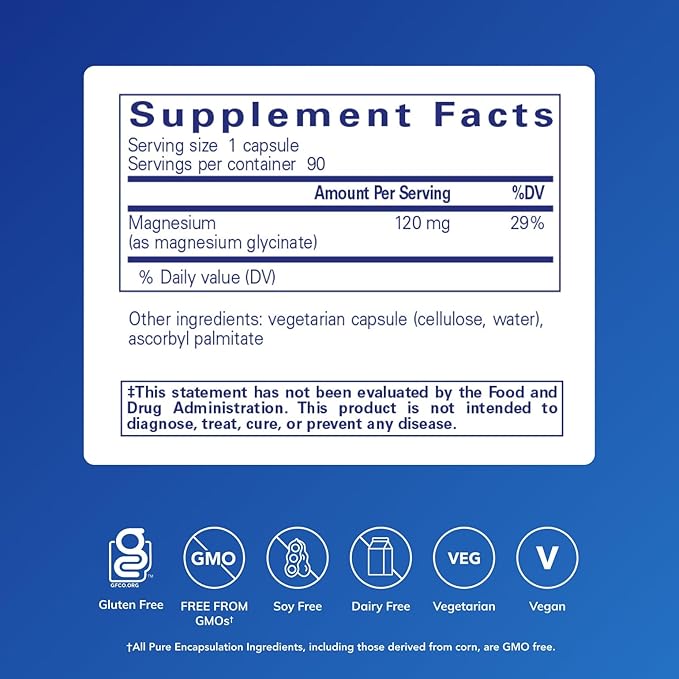 Pure Encapsulations Magnesium (Glycinate) - Supplement to Support Stress Relief Sleep Heart Health Nerves Muscles and Metabolism* - with Magnesium Glycinate - 90 Capsules