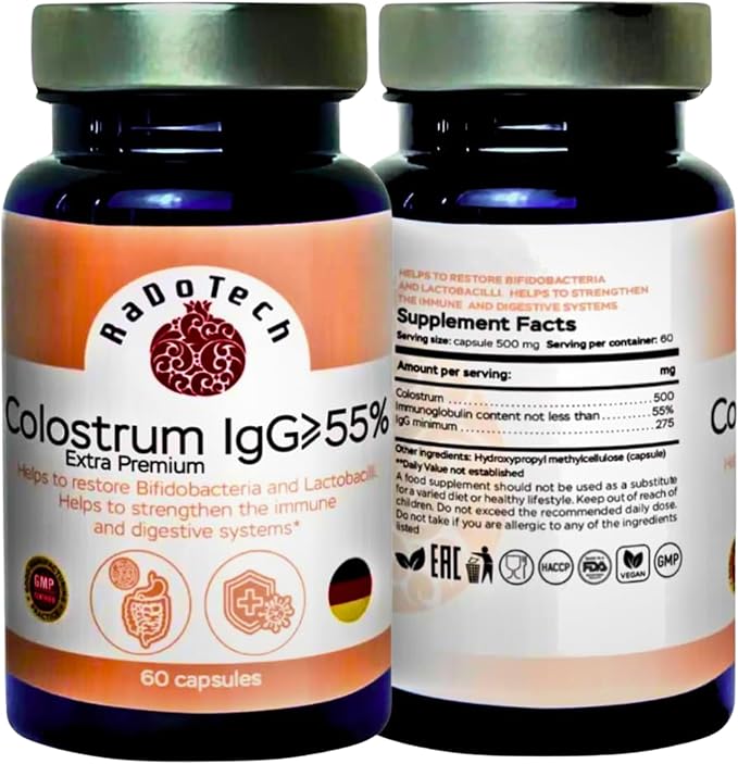 Colostrum IgG≥55% Extra Premium – 500 mg Per Capsule | High-Potency Gut Health Support | Non-GMO &amp Vegan Capsules