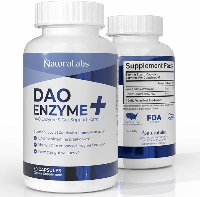 DAO Supplements Histamine Blocker – DAO Enzyme + Diamine Oxidase &amp Vitamin C for Gut Health &amp Food Support – 60 Servings - 1 Capsule Before Meals for Histamine Intolerance