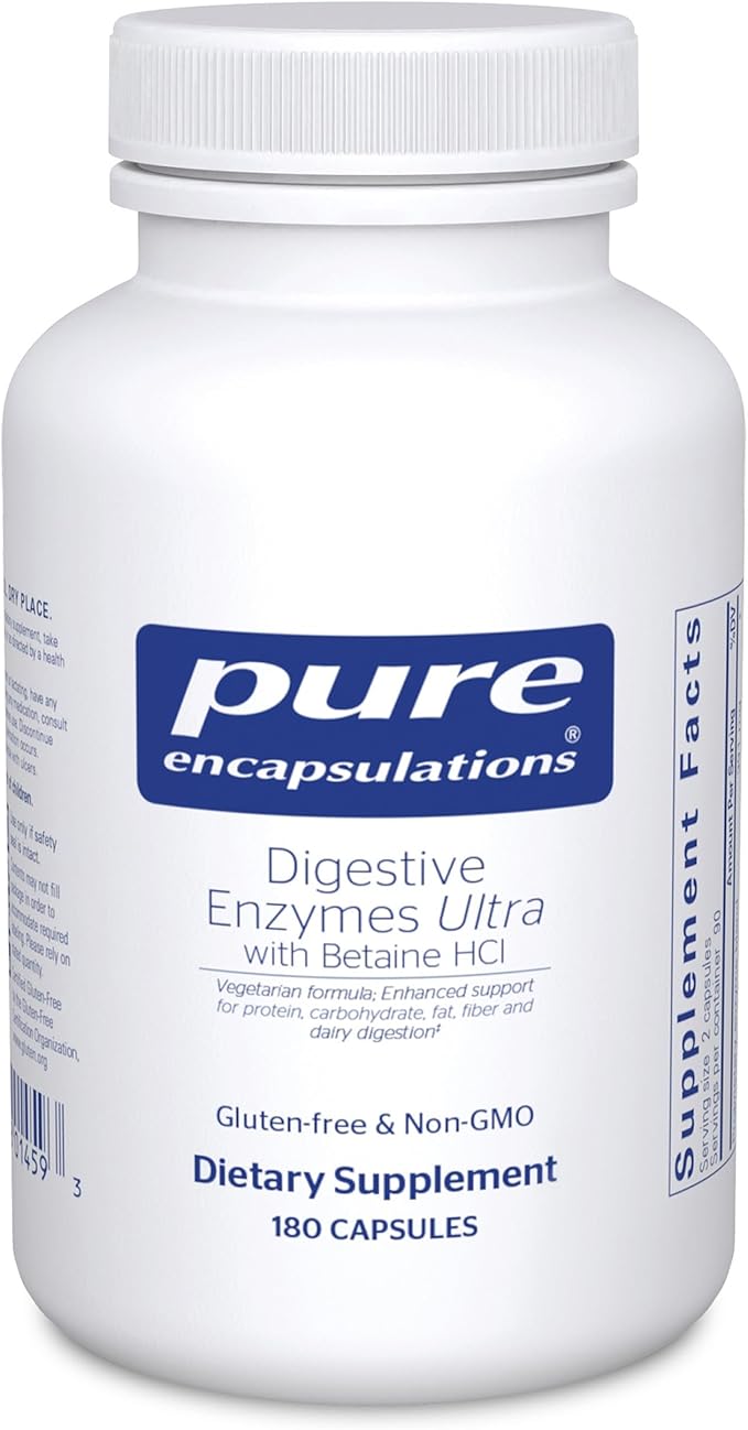 Pure Encapsulations Digestive Enzymes Ultra with Betaine HCl - Vegetarian Digestive Enzyme Supplement to Support Protein Carb Fiber and Dairy Digestion* - 180 Capsules