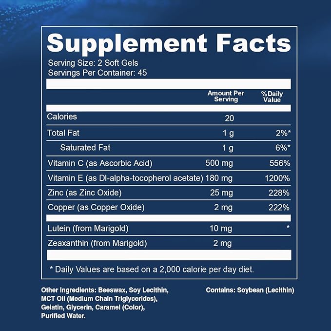 Opti + AREDS 2 Supplements | Vision &amp Eye Health Supplements for Adults | Includes Lutein Zeaxanthin Zinc and Vitamin C for Macular Support* | 90 Softgels / 45 Servings