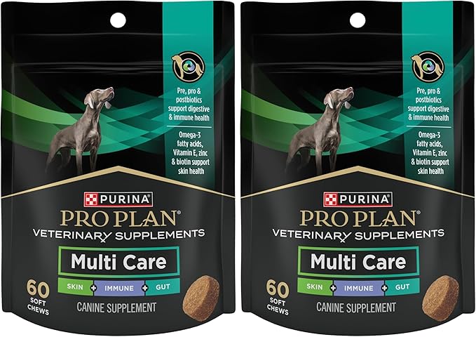 Purina Pro Plan Veterinary Supplements Multi Care Canine Chews for Dogs with Omega 3 Supports Skin Immune and Gut Health - 30ct Pouch (Pack of 2)