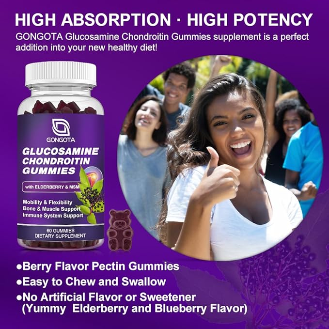 Glucosamine Chondroitin Gummies - 2- Pack Extra Strength 1500mg Glucosamine with MSM &amp Elderberry Flexibility Support Best Cartilage &amp Immune Support Supplement for Men and Women - 120 coun