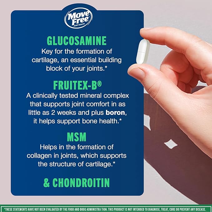 Move Free Advanced Glucosamine Chondroitin MSM Joint Support Supplement Supports Mobility Comfort Strength Flexibility &amp Bone - 120 Tablets (40 servings)*