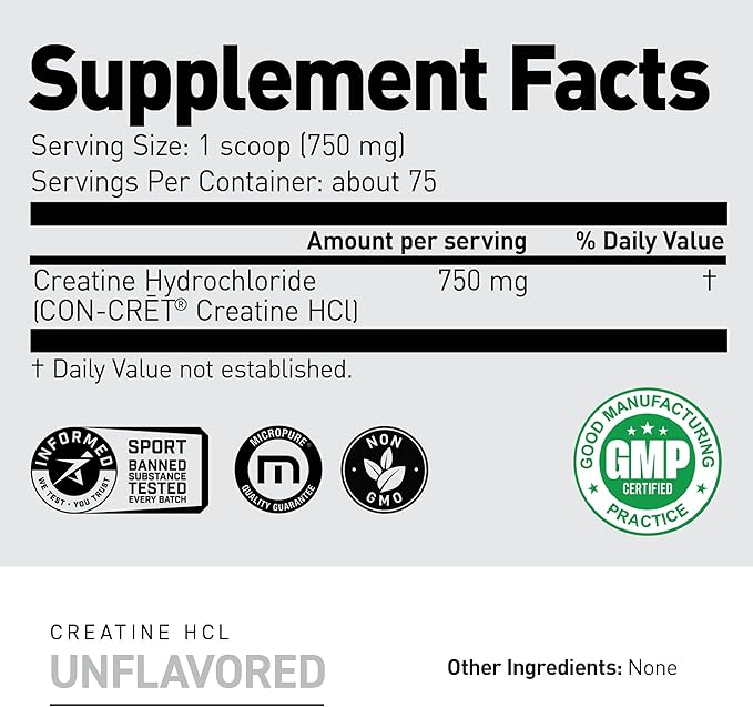 Kaged Creatine HCl Powder Unflavored Muscle Building and Recovery Supplement Patented Formula Highly Soluble Powder 75 Servings