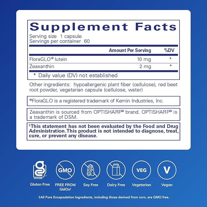 Pure Encapsulations Lutein &amp Zeaxanthin - Supports Overall Vision* - Maintains Macular Pigment &amp Eye Health* - Antioxidant Support* - Vegan-Friendly &amp Non-GMO - 60 Capsules