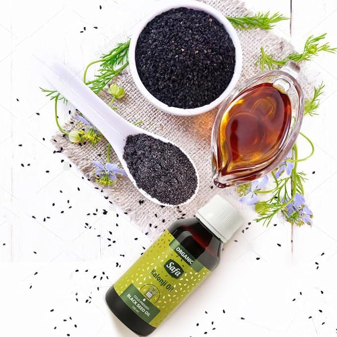 Safa Black Seed Oil Organic Cold Pressed Pure Kalonji Oil |Rich in Omega 36 &amp 9 Essential Fatty Acids|Promotes ImmunityHair Skin &amp Overall Health|Nigella sativa Black Cumin Seed Oil|Pack of
