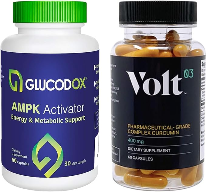 Volt03 Turmeric Curcumin (60 Capsules) + GlucodOX AMPK Activator (60 Capsules) – Complete Wellness Bundle for Joint Health Metabolic Balance Energy &amp Immune Support with Organic Ingredients