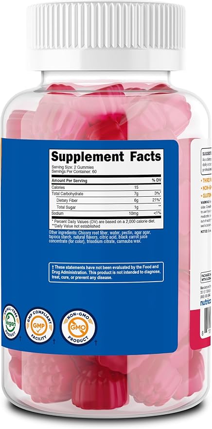Nutricost Fiber Gummies (Berry Flavored) 120 Gummies - Dietary Fiber Supplement with Chicory Root 6g per Serving Vegan 60 Servings
