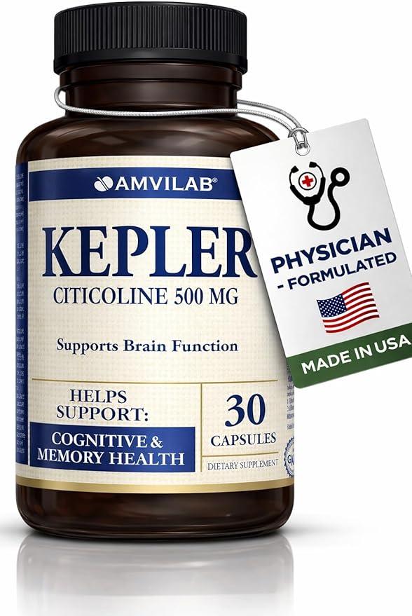 Kepler - CDP-Choline Supplement |Citicoline 500m| -Supports Memory Focus &amp Cognitive Function - for Focus &amp Mental Clarity - Gluten Free &amp Non-GMO - Dietary Supplement - 30 Capsules