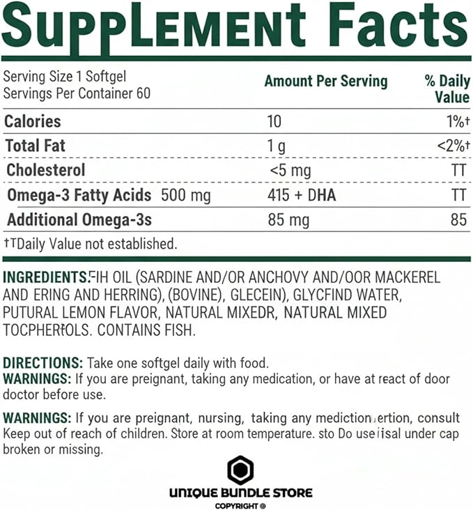 Omega-3 Fish Oil 500mg – 60 Softgels Omega 3 Supplement for Men and Women Magnesio DHA EPA Daily Lemon Flavor Softgels Gluten Free (Pack of 2)