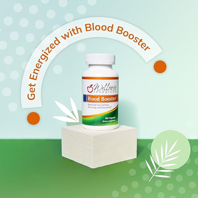 Blood Booster Iron Supplement for Energy and Fatigue - Gentle Non-constipating Iron Methylfolate and Other coenzyme B Vitamins (180 caps - Vegan Gluten Free Non-GMO)