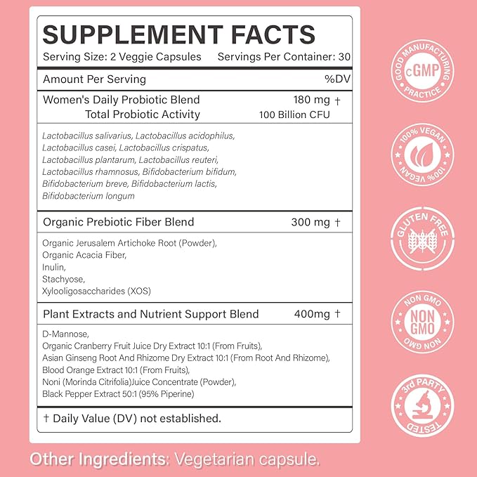 Probiotics Bundle for Women &amp Men – 2 Pack Gut Health Support | 100 Billion CFU Probiotics with Prebiotics Enzymes &amp Citrus Bioflavonoids + Women’s Probiotic for Digestive Vaginal &amp Urin