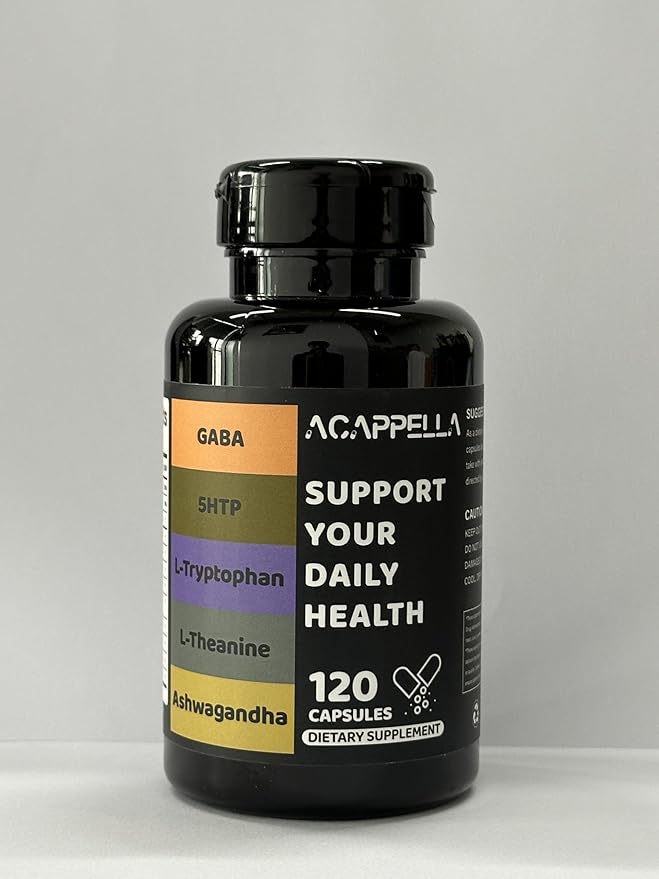 ACAPPELLA Ashwagandha Supplements with GABA Supplement 5-HTP L - Theanine Capsules and L-Tryptophan Capsule - 120 Count