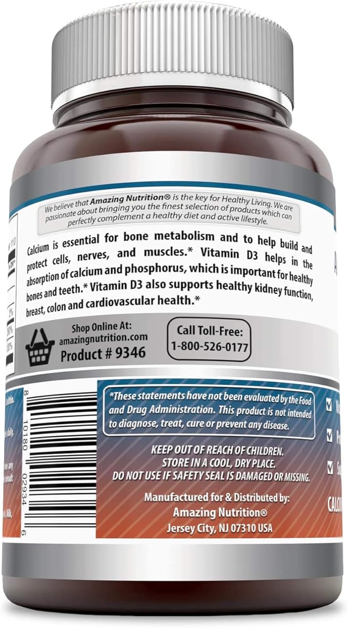 Amazing Formulas Calcium with Vitamin D3 220 Supplement | 1000 Mg | 220 Softgels | Non-GMO | Gluten-Free | Made in USA | Pack of 3