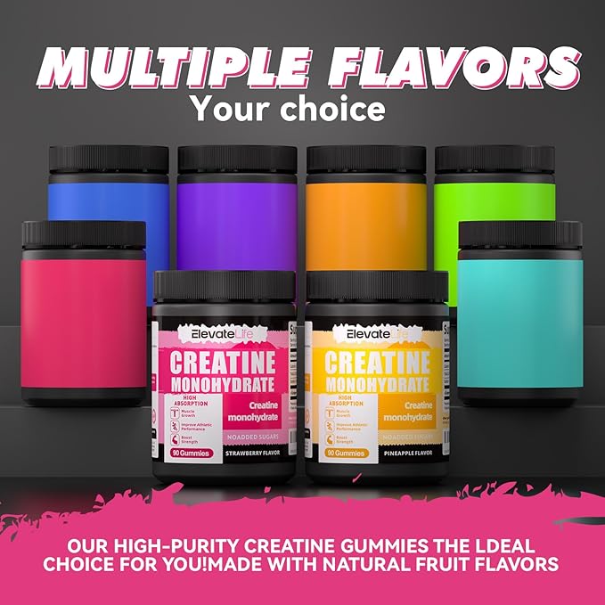 NSFCertified Creatine Monohydrate Gummies 5000mg for Men &amp Women Chewables Creatine Monohydrate for Muscle Strength Muscle Builder Energy Boost Pre-Workout Supplement(90 Count)-Strawberries