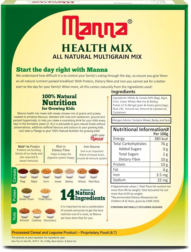 Manna Multigrains Health &amp Nutrition Drink - 500g (No Added Sugars &amp Preservatives)