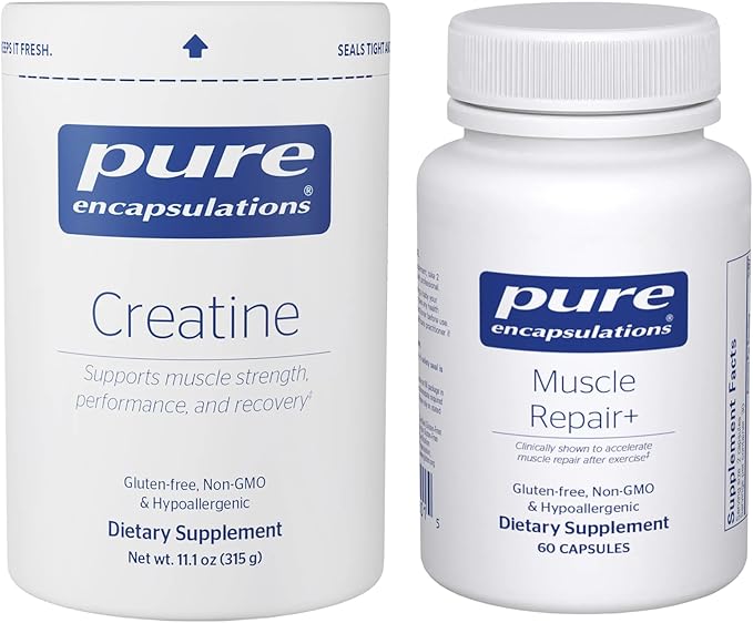 Pure Encapsulations Creatine (315 g) &amp Muscle Repair+ (60 Capsules) Bundle - Supports Muscle Strength Performance &amp Recovery* - Athletic Dietary Supplement - Gluten-Free Non-GMO Hypoallerge