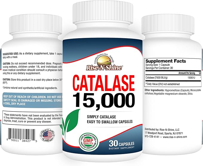 Rise-N-Shine Catalase Supplement 15000 - Powerful Antioxidant Enzyme for Hair Health - Hair Supplements for Strong Hair Support - 30 Day Supply