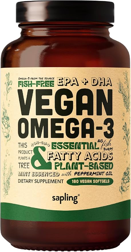 Vegan Omega 3 180 Softgels &amp Algae Calcium Bundle - Plant Based DHA &amp EPA Fatty Acids Calcium Supplement from Red Algae with Vitamin K2 &amp D3 Magnesium Zinc Boron Mineral Complex