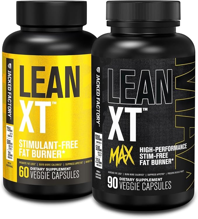 Jacked Factory Lean-XT Caffeine Free Fat Burner (60 Capsules) Lean-XT Max - High-Performance Stim-Free Fat Burner (90 Capsules)