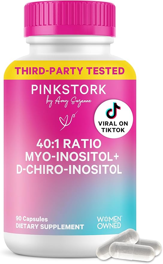Pink Stork Inositol Supplement for Women 40:1 Myo-Inositol &amp D-Chiro Inositol Hormone Balance for Women Healthy Ovulation &amp Fertility Support Cycle Regularity 30 Servings