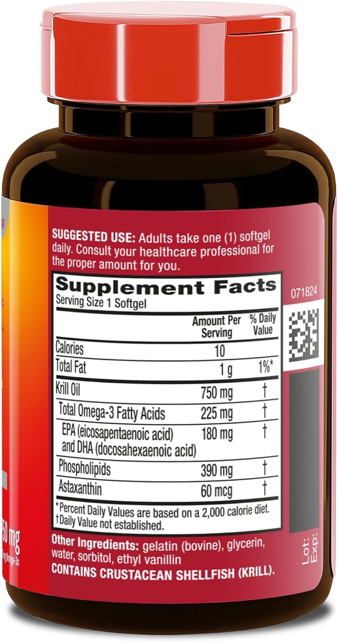 MegaRed Antarctic Krill Oil 750mg Omega 3 Fatty Acid Supplement Ultra Concentrate EPA &amp DHA Softgels Antioxidant Astaxanthin Heart Health Supplement with No Fish Oil Aftertaste 80ct