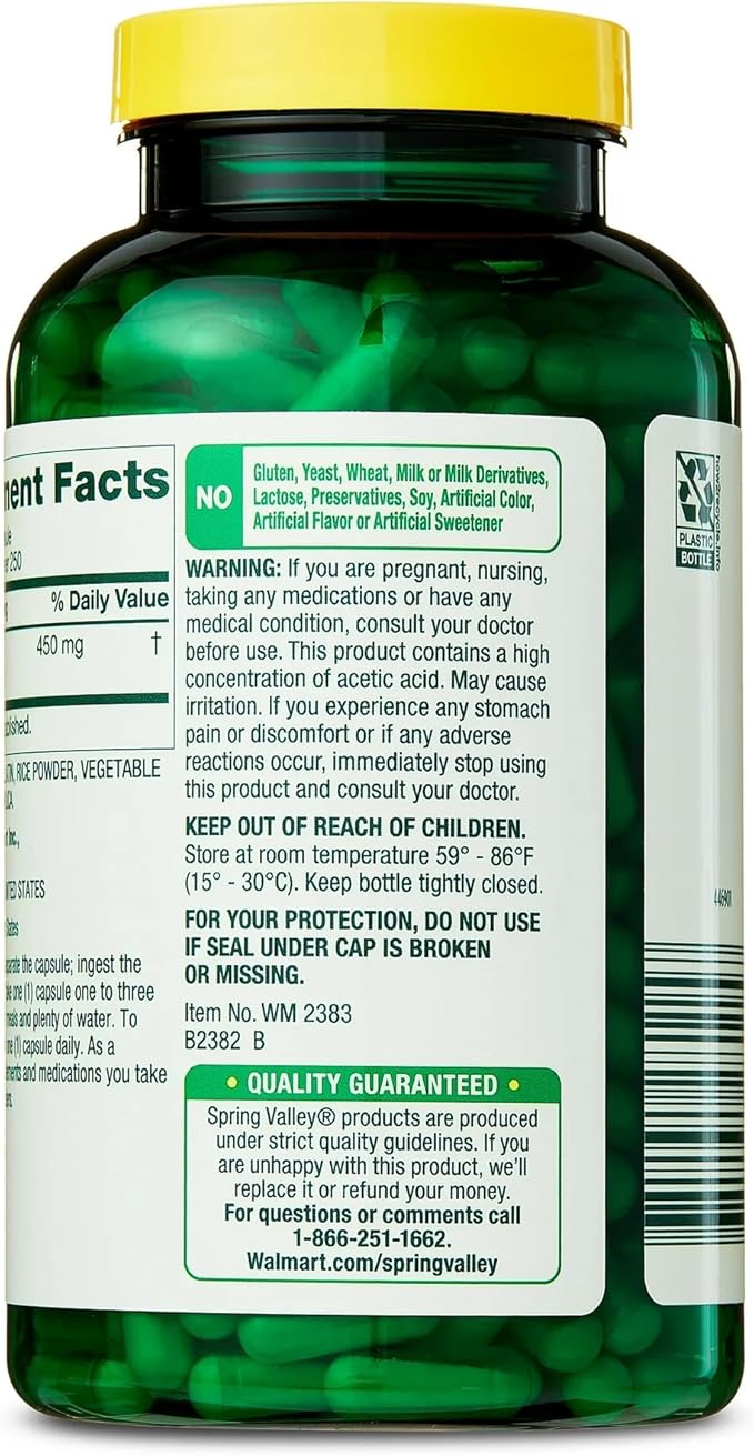 SUREFECT Spring Valley Apple Cider Vinegar 450 mg Capsules - 250 Count Organizer