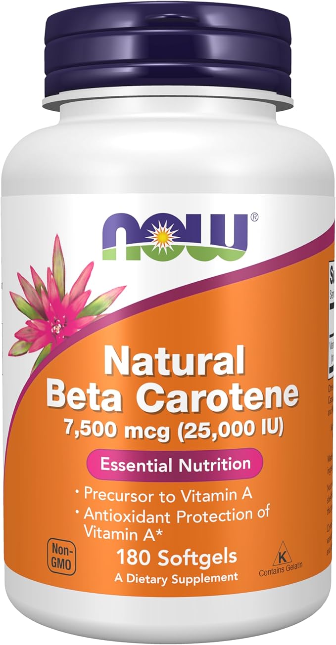 NOW Foods Supplements Natural Beta Carotene 25000 IU Essential Nutrition 180 Softgels