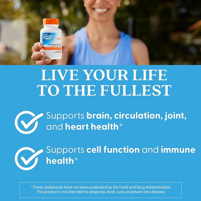 Doctor's Best Antarctic Krill Oil Plus Omega 3s - Krill Supplement for Men &amp Women Enhanced with Fish Oil Contains Omega-3 Fatty Acids DHA &amp EPA Supports Brain &amp Heart Health - 60 Ct S