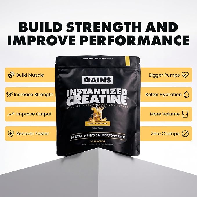 Gains in Bulk Instantized Creatine Monohydrate for Men &amp Women Soluble Pre Workout Powder Supports Muscle Building Strength and Performance Bodybuilding Supplements Sweet Lemonade 30 Serving