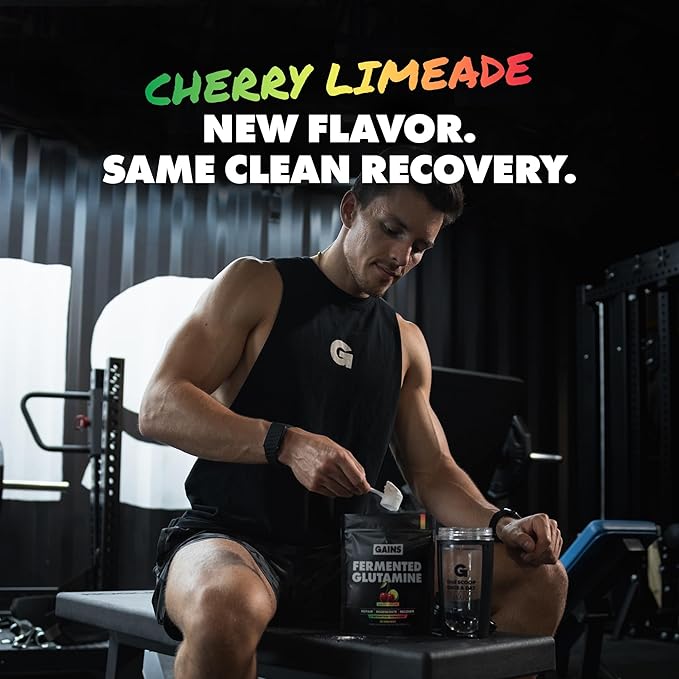 Gains in Bulk L-Glutamine Gluten Free Glutamine Powder for Muscle Recovery and Growth Post Workout Support Amino Acid Supplement Promotes Protein Synthesis Non GMO Cherry Limeade 30 Servings