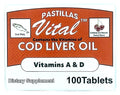 Pastillas Vital Cod Fish Liver Oil 100 Tablets Vitamin A &amp D and Reinforced with Vitamin C