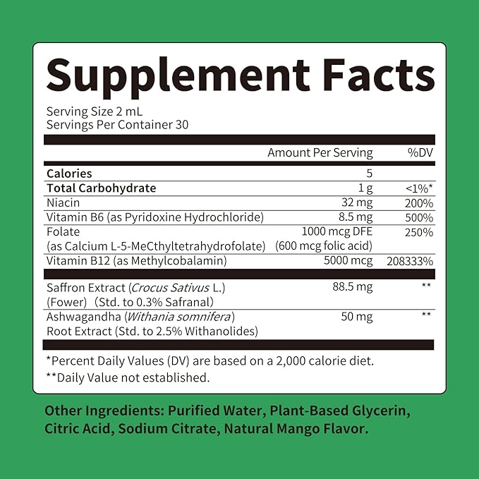 iMATCHME Methylated B Complex Liquid Drops - Max Absorption L-Methylfolate (L-5-MTHF) Vitamin B12 Methylcobalamin B6 - with Ashwagandha &amp Saffron for Energy Focus &amp Brain Health - Vegan 2