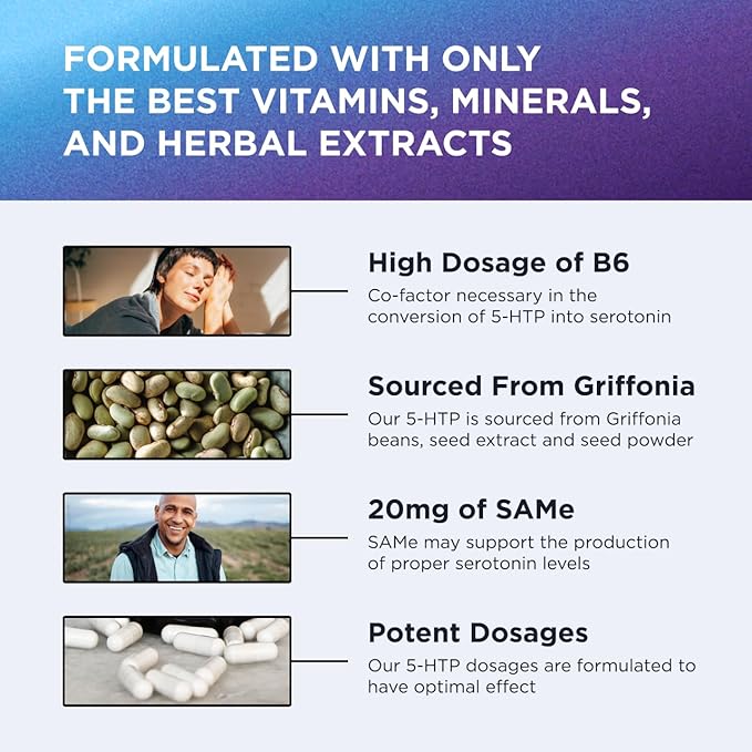 DR. EMIL NUTRITION 200 MG 5-HTP Plus with SAM-e to Maintain Normal Healthy Sleep and Create a Sense of Wellbeing - 5HTP Supplement with Vitamin B6-60 Vegan Capsules 30 Servings