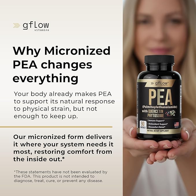 gflow vitamins Pea Supplement with Quercetin Phytosome 1000 mg | Micronized Pea (Palmitoylethanolamide) 99% Highly Purified | Discomfort Relief Supplement in Capsules Made in The USA