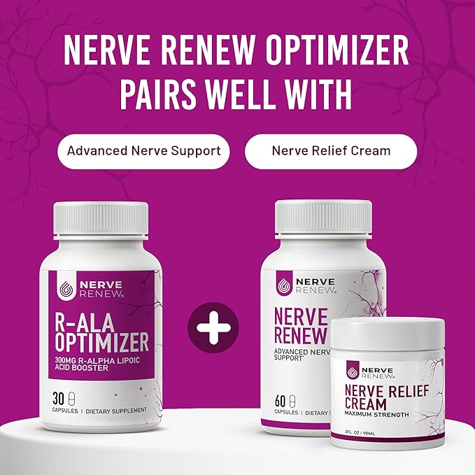 NERVE RENEW Optimizer - Nerve Support Supplement - 30 Capsules - 300 mg Stabilized R-Alpha Lipoic Acid per Capsule - Fast Absorption - Safe and All Natural