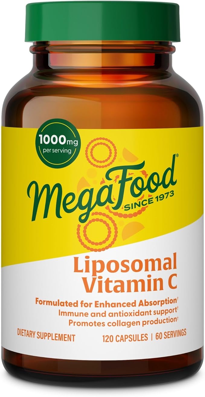 MegaFood Liposomal Vitamin C 1000mg Per Serving - Collagen Production &amp Immune Support Supplement - High Potency Formula - Superior Absorption &amp Gentle On Stomach - 120 Vitamin C Capsules 60