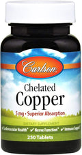 Carlson - Chelated Copper 5 mg Superior Absorption Circulation Health Nerve Function &amp Immune Support 250 Tablets