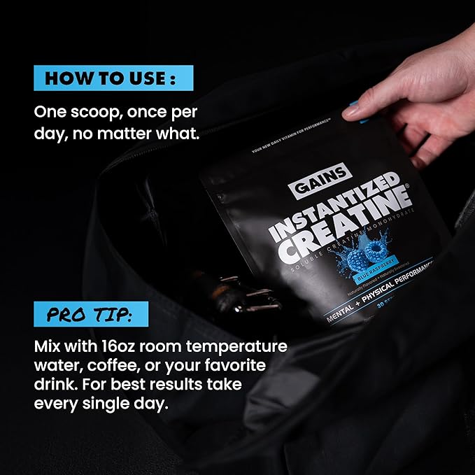 Gains in Bulk Instantized Creatine Monohydrate for Men &amp Women Soluble Pre Workout Powder Supports Muscle Building Strength and Performance Bodybuilding Supplements Blue Raspberry 30 Serving